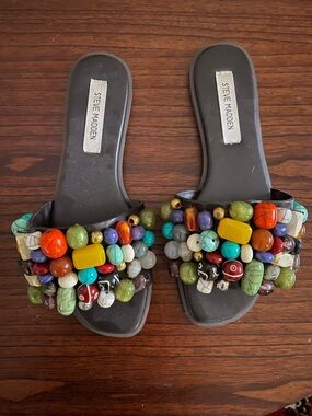 Steve Madden Black Slide Mules with Multicolor Bead Embellishments